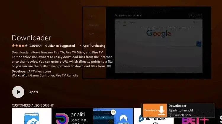 Open button for installed Downloader app