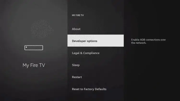 My Fire TV menu with Developer options
